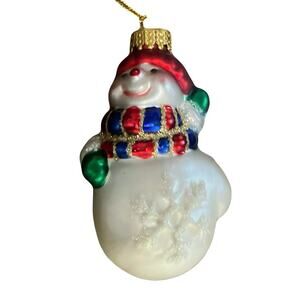 2003 Snowman Christmas Ornament 3.5" Vintage Hand Painted Sweet Little Glass